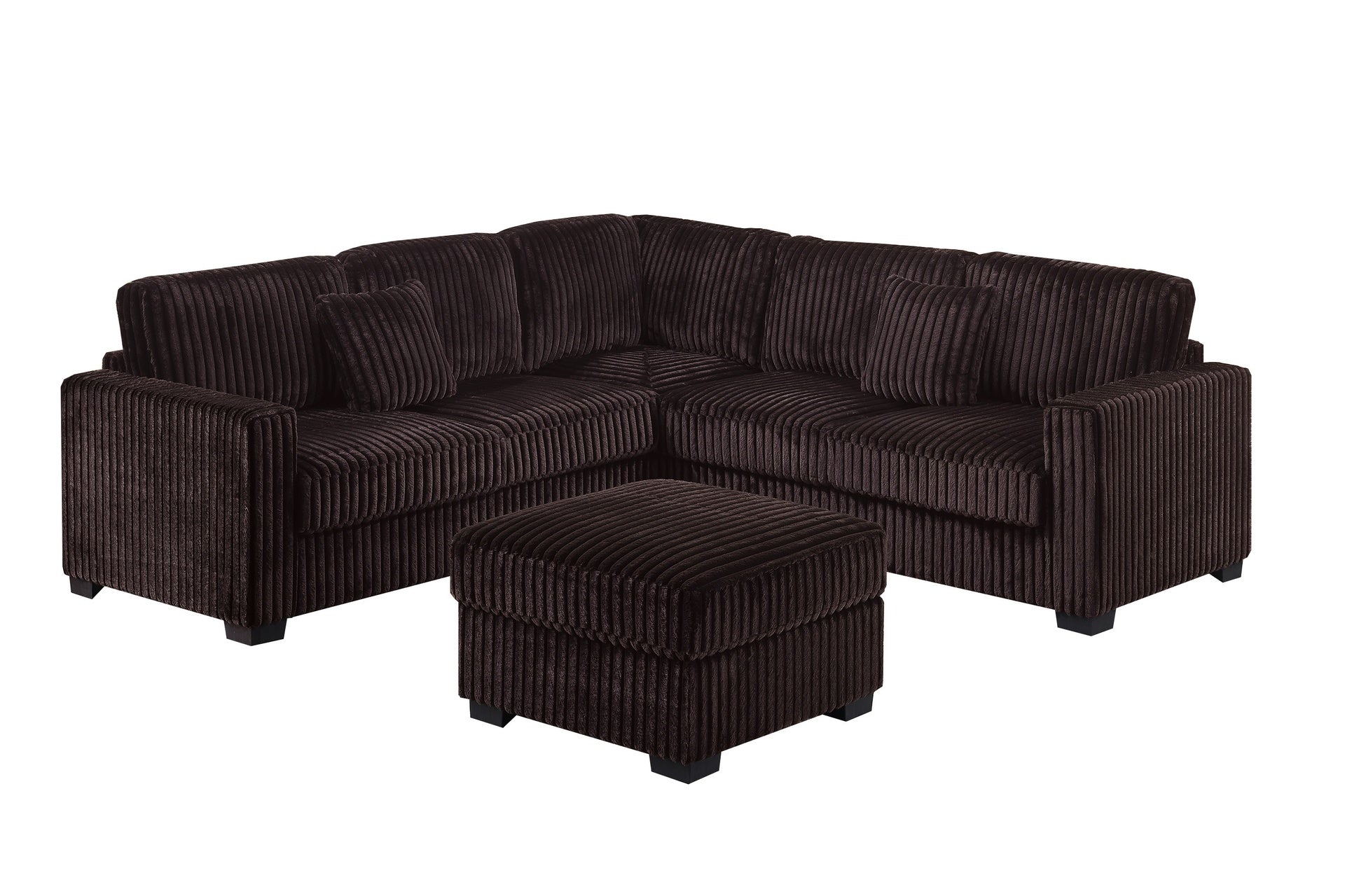 4pc Modern Sectional Set Coffee Finish Left And Right Arm Loveseat Matching Pillow Square Arms Cocktail Ottoman
Plastic Legs Primary Living Room
