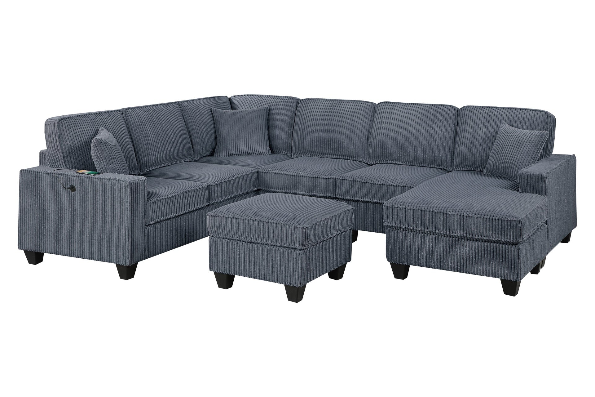 Dark Gray Finish  LAF Loveseat With USB Port Modern style 5pc Sectional Set Corner Wedge Armless Chair Cocktail Ottoman RAF Loveseat With Storage Primary Living Room