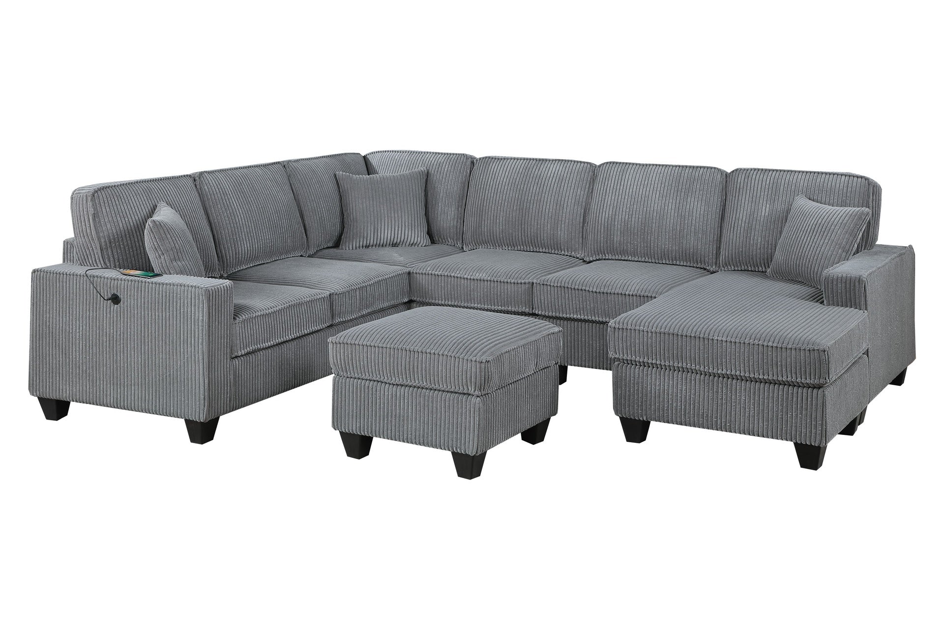 LAF Loveseat With USB Port Modern style 5pc Sectional Set Corner Wedge Armless Chair Cocktail Ottoman RAF Loveseat With Storage Fog Finish Primary Living Room