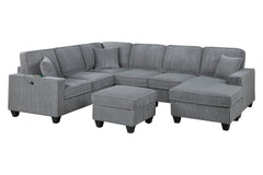 LAF Loveseat With USB Port Modern style 5pc Sectional Set Corner Wedge Armless Chair Cocktail Ottoman RAF Loveseat With Storage Fog Finish Primary Living Room