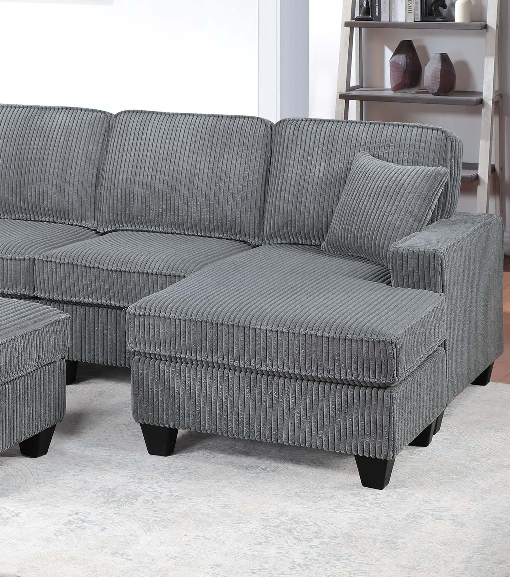 LAF Loveseat With USB Port Modern style 5pc Sectional Set Corner Wedge Armless Chair Cocktail Ottoman RAF Loveseat With Storage Fog Finish Primary Living Room
