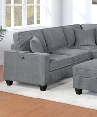 LAF Loveseat With USB Port Modern style 5pc Sectional Set Corner Wedge Armless Chair Cocktail Ottoman RAF Loveseat With Storage Fog Finish Primary Living Room