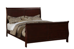 Modern 1pc Queen Size Bed Sleigh Design HB FB Plywood 1pc Bedframe Dark Cherry Louis Phillippe Bedroom Furniture