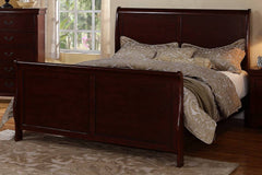 Modern 1pc Queen Size Bed Sleigh Design HB FB Plywood 1pc Bedframe Dark Cherry Louis Phillippe Bedroom Furniture