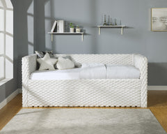 Beautiful 1pc Modern Daybed  Armrest Pull Out Trundle Bedroom Living Room Furniture White Dove Textured Finish Furniture