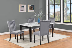 5-Piece Contemporary Dining Set Rectangular Faux Marble Table Top Black Finish Upholstered Chairs Channel Tufting Wooden Solid Wood Dining Room Kitchen Furniture