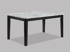 5-Piece Contemporary Dining Set Rectangular Faux Marble Table Top Black Finish Upholstered Chairs Channel Tufting Wooden Solid Wood Dining Room Kitchen Furniture