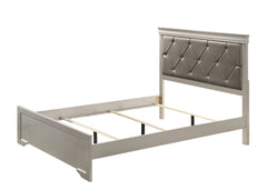 Modern 1pc Beige Champagne Finish King Size Panel Bed Wooden Crocodile Texture PU Upholstered Headboard Crystal-Like Button Tufted Fabric Bedroom Furniture