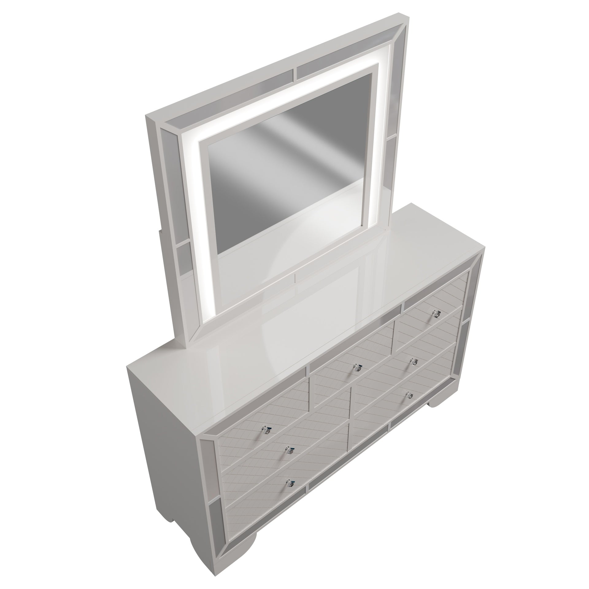 Contemporary Style 1pc Dresser Diamond Shaped Knob Handles Cream Finish Bedroom Furniture