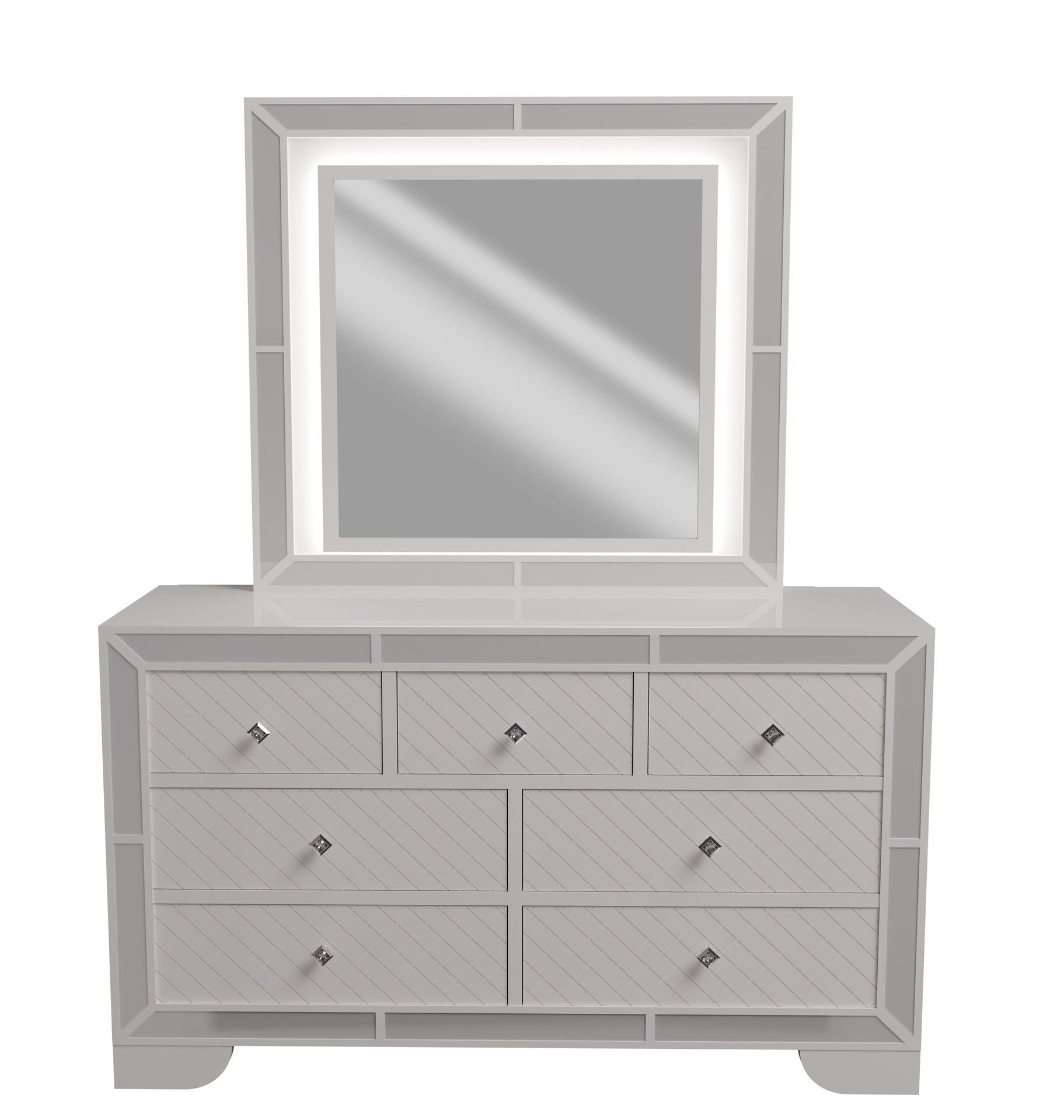 Contemporary Style 1pc Dresser Diamond Shaped Knob Handles Cream Finish Bedroom Furniture