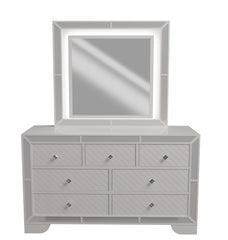 Contemporary Style 1pc Dresser Diamond Shaped Knob Handles Cream Finish Bedroom Furniture
