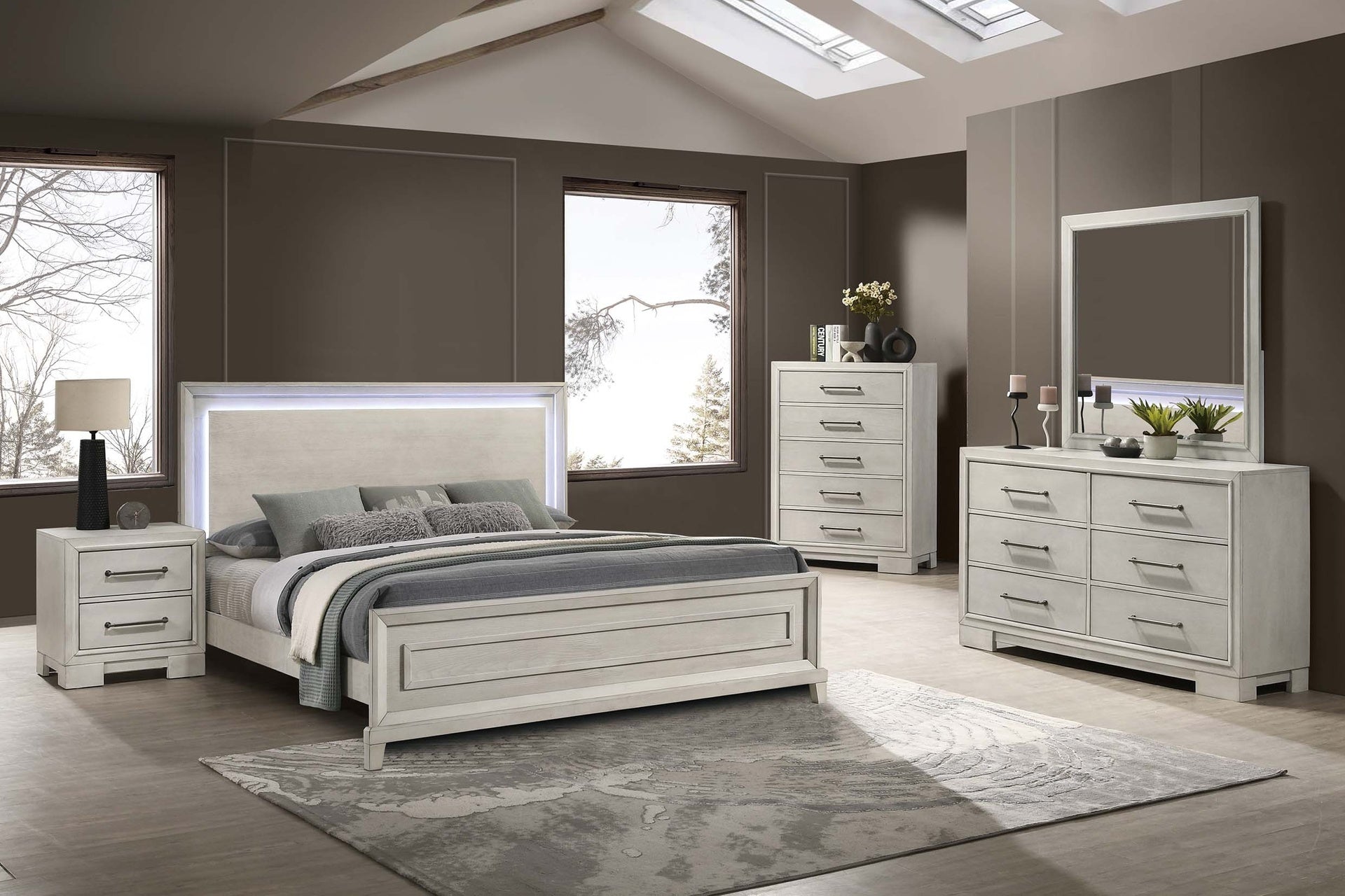 Modern Farmhouse Style 1pc Nightstand Square Legs Sleek Handles Antique White Finish Bedroom Furniture