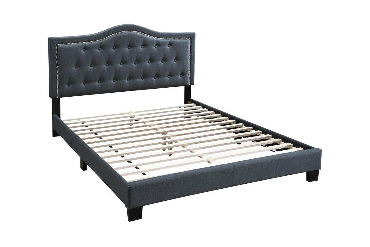 European Design 1pc Queen Bed Button Tufted Headboard Charcoal Finish Bedroom Furnish