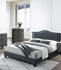European Design 1pc Full Bed Button Tufted Headboard Charcoal Finish Bedroom Furnish