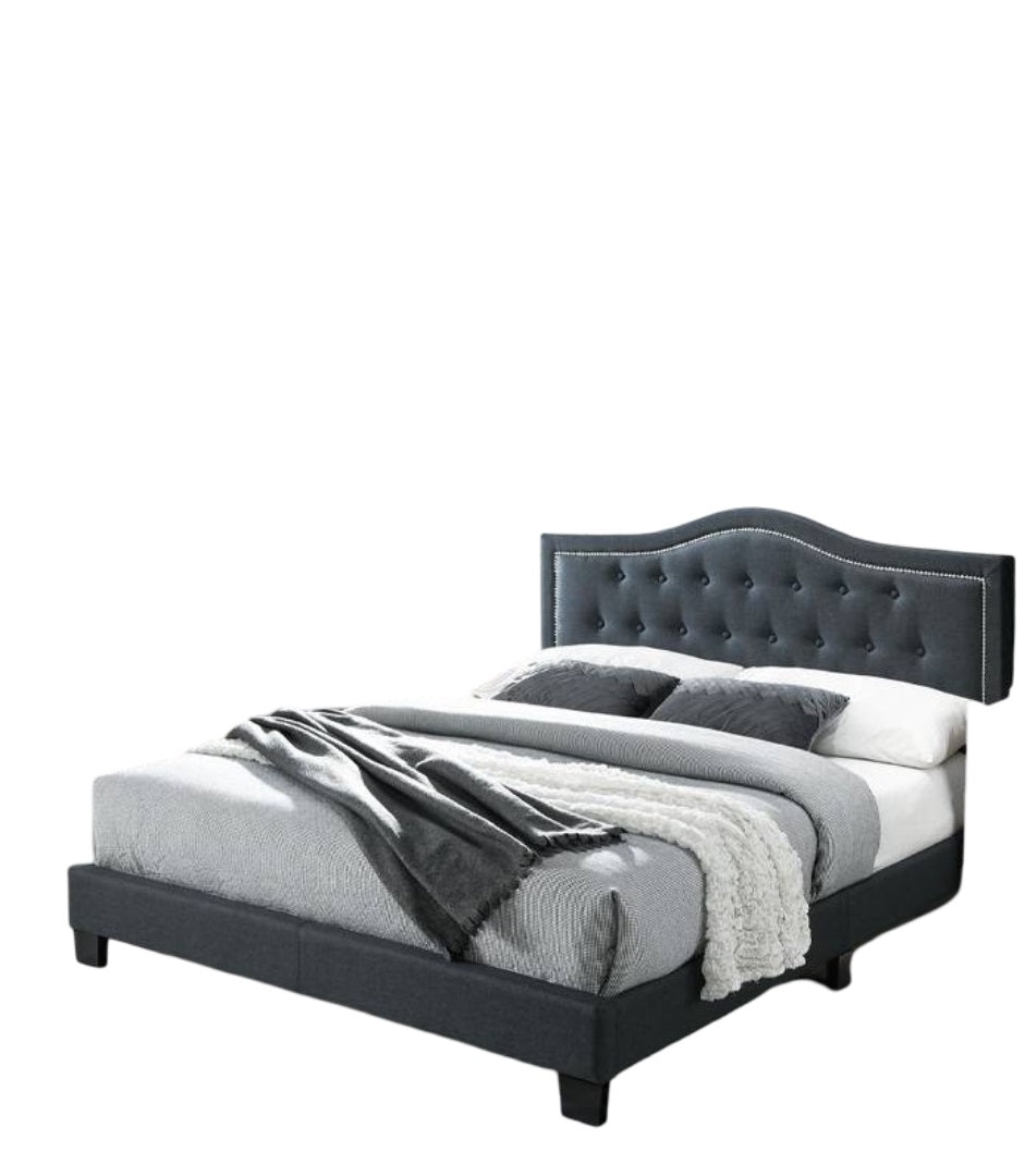 European Design 1pc Full Bed Button Tufted Headboard Charcoal Finish Bedroom Furnish