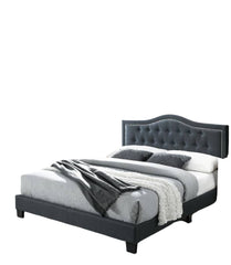 European Design 1pc Full Bed Button Tufted Headboard Charcoal Finish Bedroom Furnish