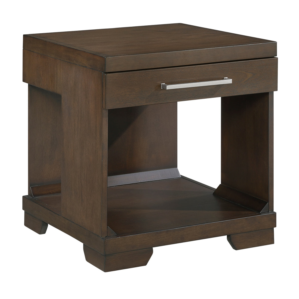 Modern Design End Table Espresso Finish Dovetail Drawer Open Shelf Contemporary Living Room Wooden Furniture 1pc