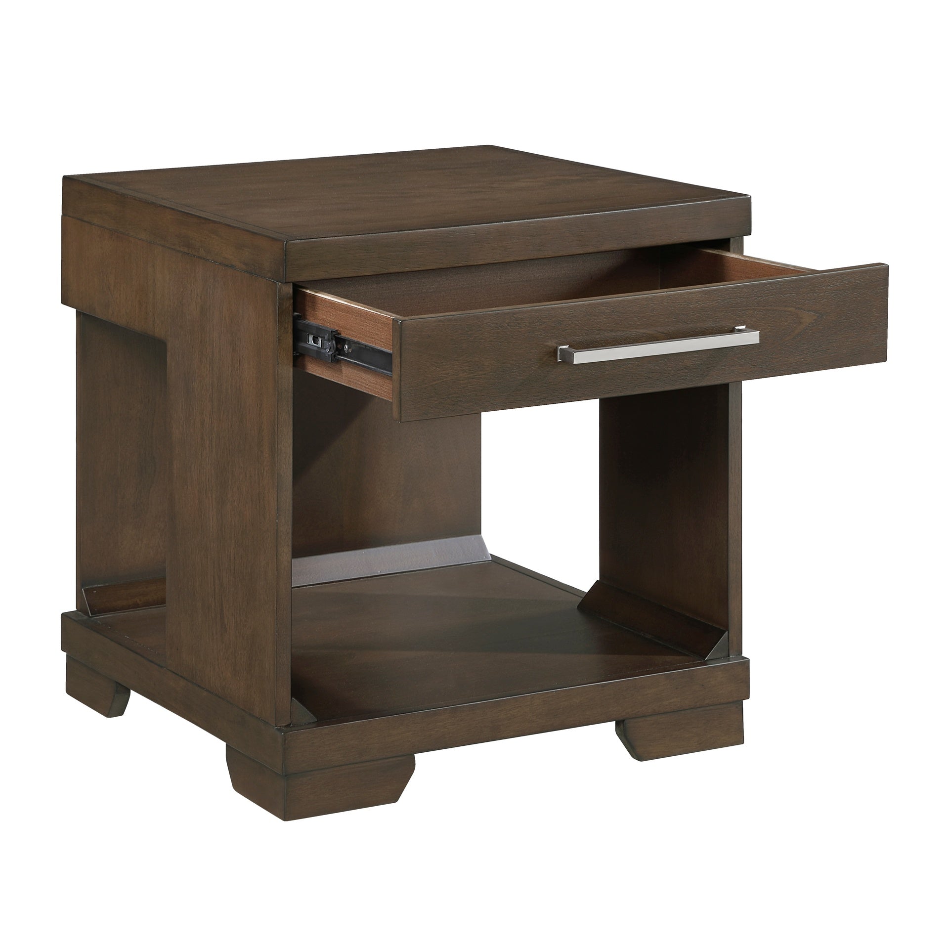 Modern Design End Table Espresso Finish Dovetail Drawer Open Shelf Contemporary Living Room Wooden Furniture 1pc