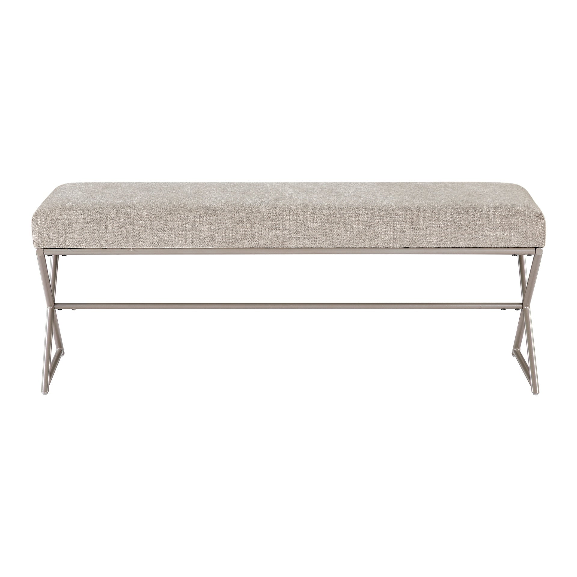 Contemporary Upholstered Bench Taupe Chenille Seat Plush Comfort Home Furniture 1pc Entryway Bench Metal Frame Champagne Finish