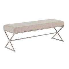 Contemporary Upholstered Bench Taupe Chenille Seat Plush Comfort Home Furniture 1pc Entryway Bench Metal Frame Champagne Finish