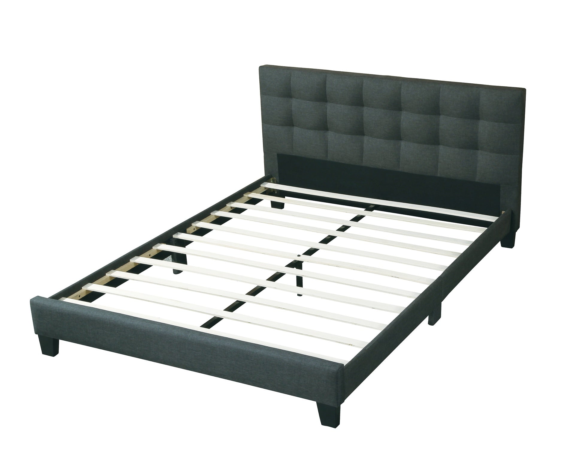Modern 1pc California king Size Bed Charcoal Polyfiber Tufted Headboard Platform Bedframe Bedroom Furniture