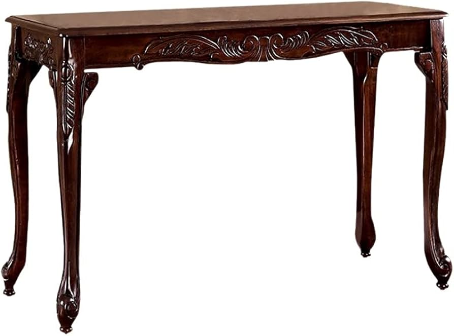 Transitional Style 1pc Sofa Table With Cabriole Legs Intricate Design Cherry Finish
