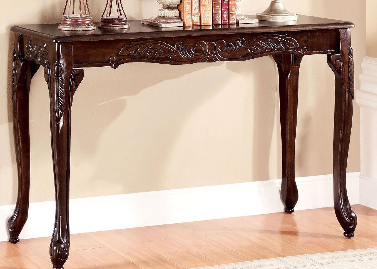 Transitional Style 1pc Sofa Table With Cabriole Legs Intricate Design Cherry Finish