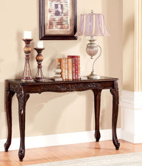 Transitional Style 1pc Sofa Table With Cabriole Legs Intricate Design Cherry Finish