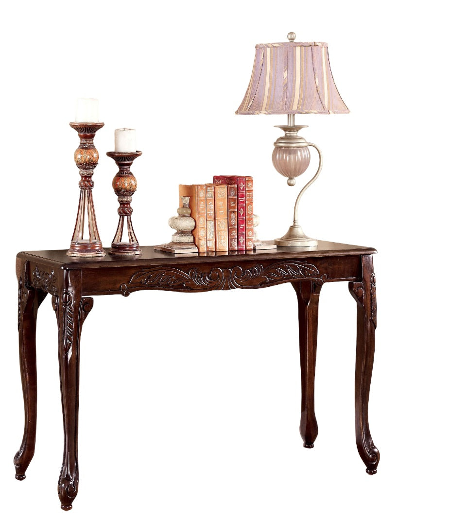 Transitional Style 1pc Sofa Table With Cabriole Legs Intricate Design Cherry Finish