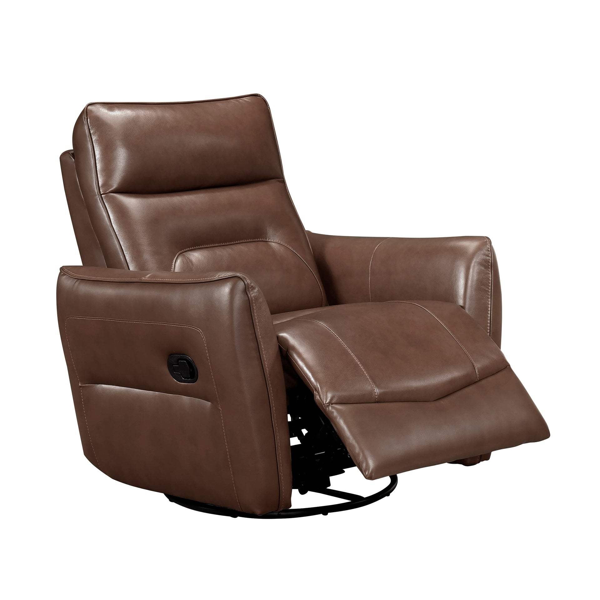 1pc Recliner Chair with Swivel Motion Luxurious Comfort Leather Upholstered Solid Wood Living Room Furniture, Toffee Brown