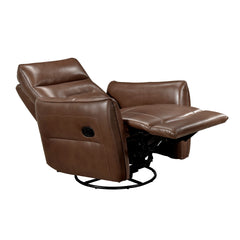 1pc Recliner Chair with Swivel Motion Luxurious Comfort Leather Upholstered Solid Wood Living Room Furniture, Toffee Brown
