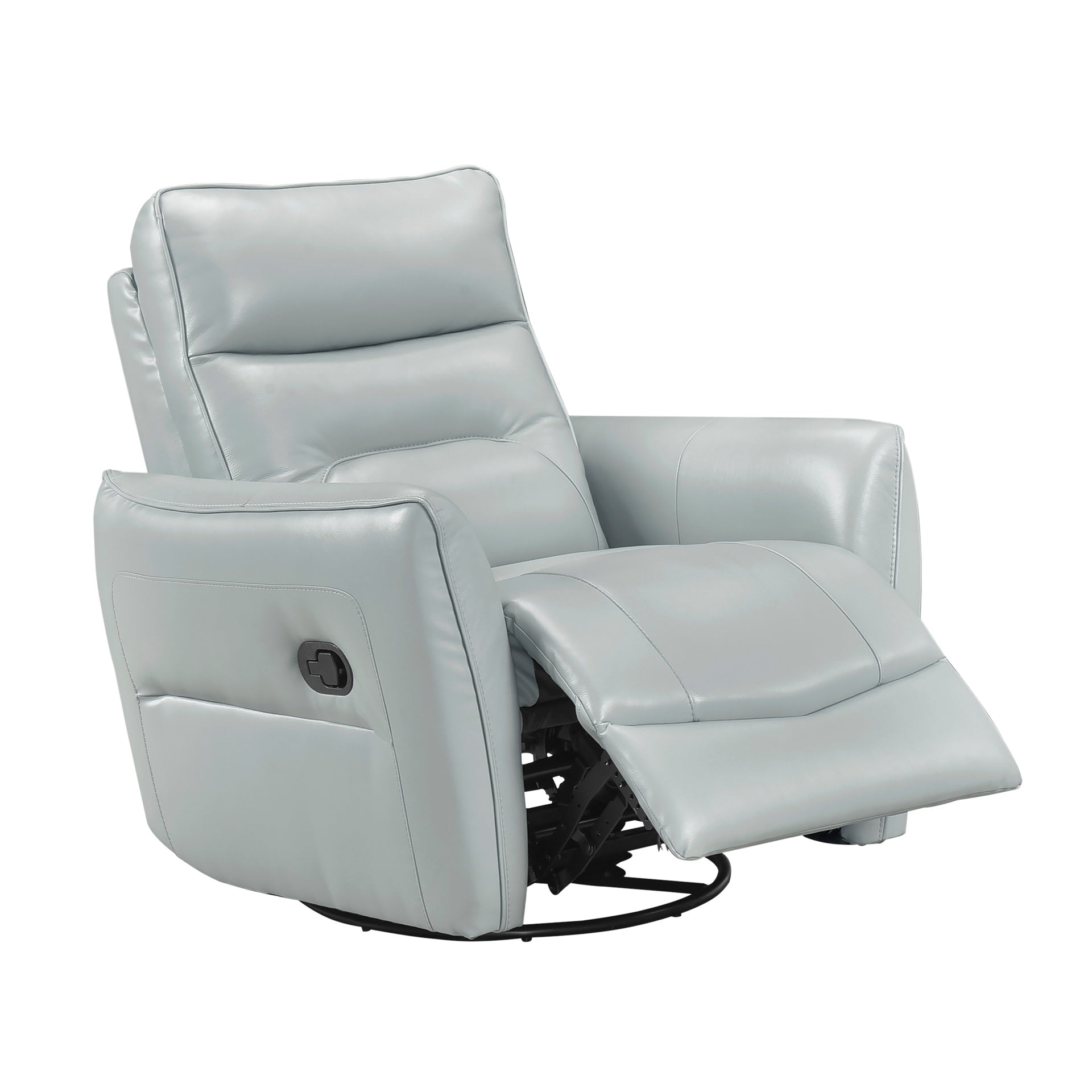 1pc Recliner Chair with Swivel Motion Luxurious Comfort Leather Upholstered Solid Wood Living Room Furniture, Aqua