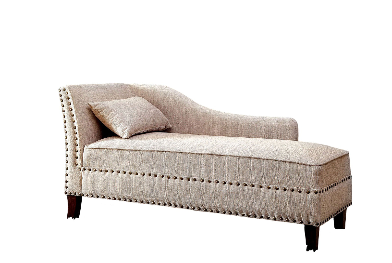 Beige Fabric Chaise / Bench Nailhead Trims Pillow Plush Comfort 1pc Chaise Living Room Furniture