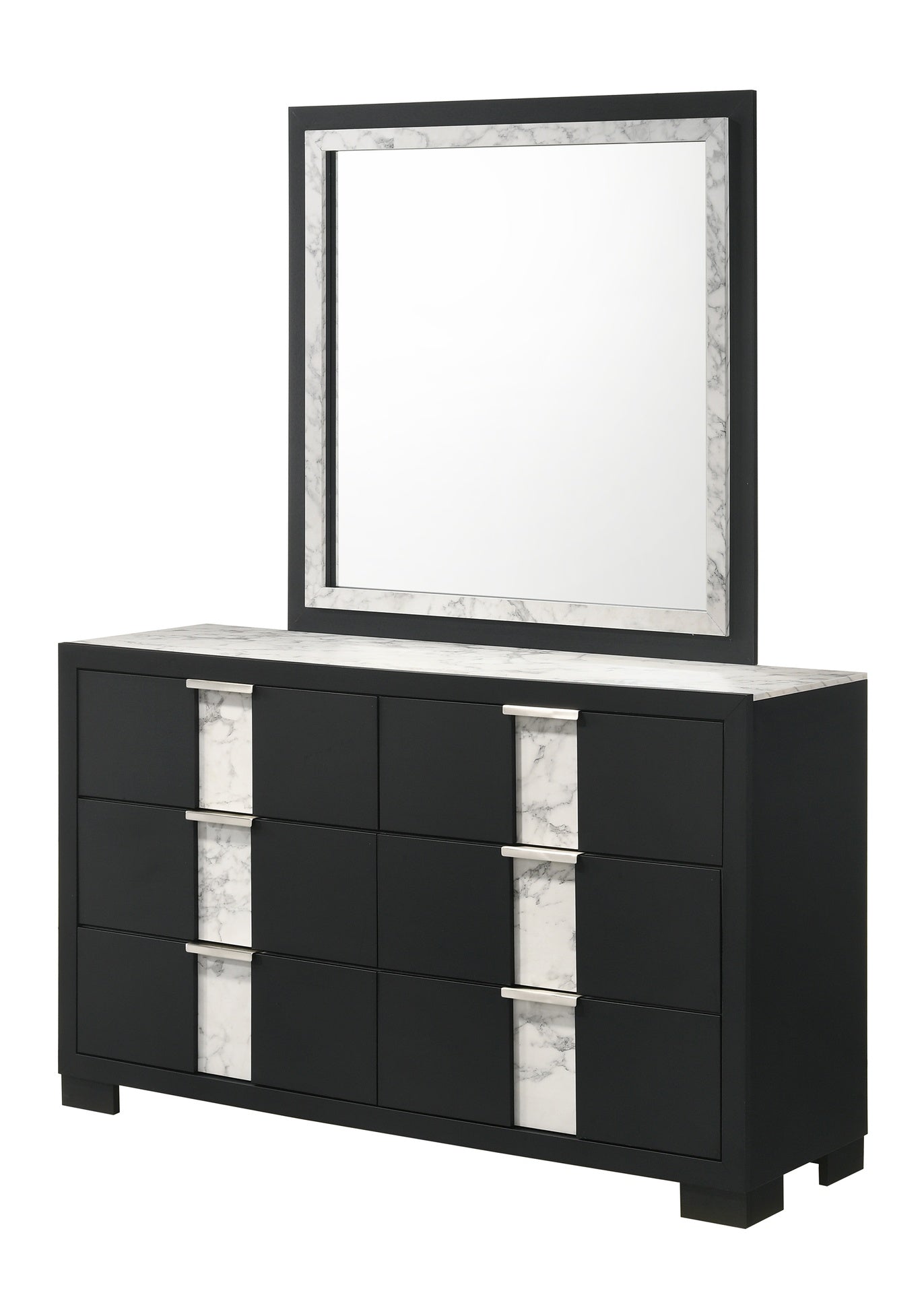 1pc Contemporary Dresser Six Drawers Metal knobs Black White Finish Bedroom Wooden Furniture