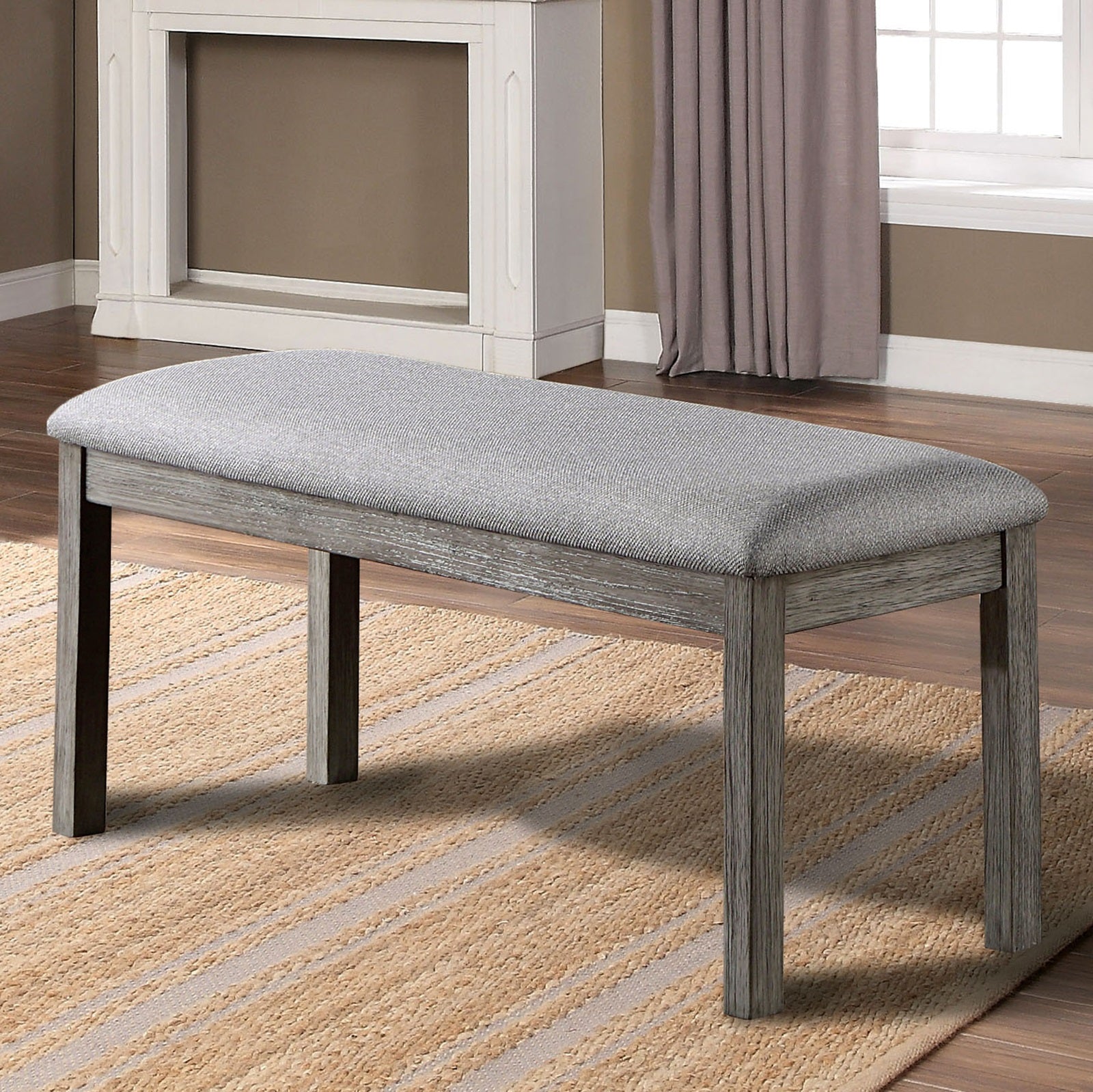 Gray Color Dining Bench Padded Seat 1pc Bench Kitchen Dining Room Wire-Brushed Finish