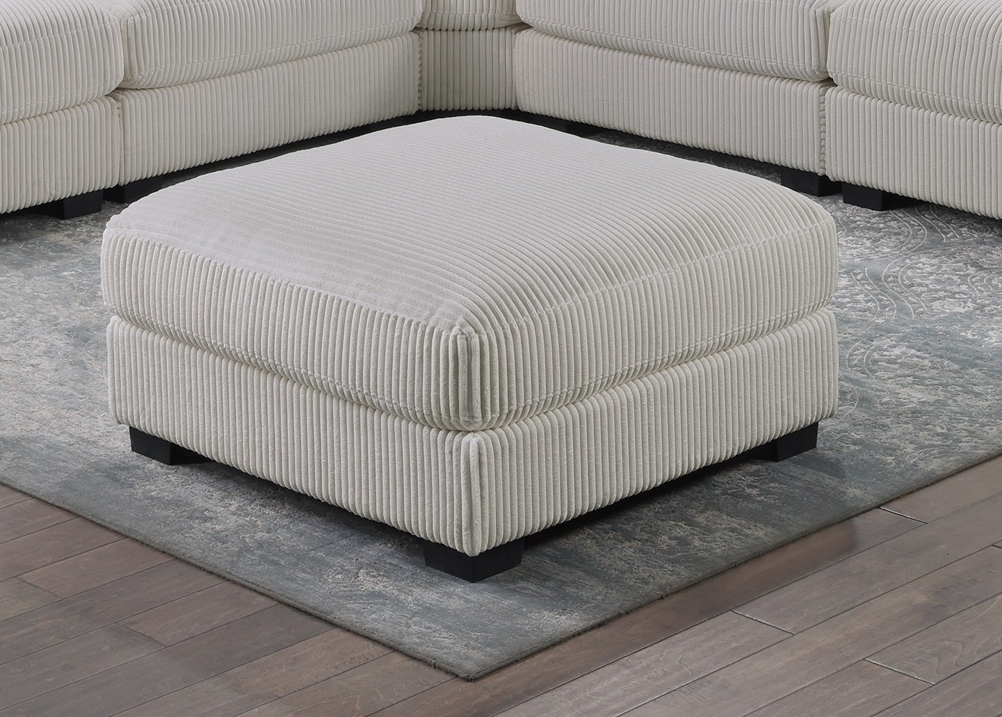 Living Room Furniture Ottoman Beige Wide-Welt Corduroy 1pc Soft Cushion Cocktail Ottoman Wood Legs