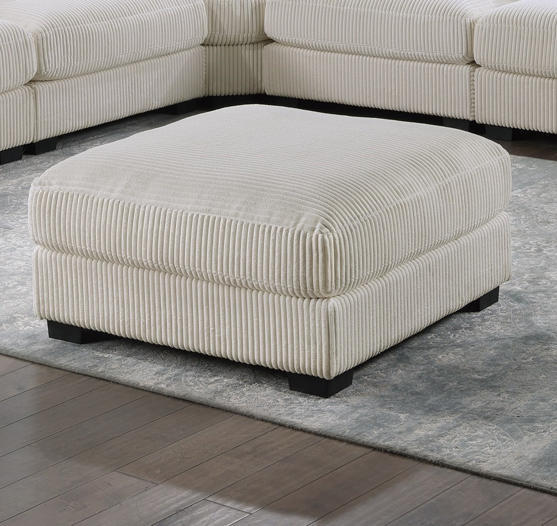 Living Room Furniture Ottoman Beige Wide-Welt Corduroy 1pc Soft Cushion Cocktail Ottoman Wood Legs