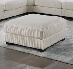 Living Room Furniture Ottoman Beige Wide-Welt Corduroy 1pc Soft Cushion Cocktail Ottoman Wood Legs