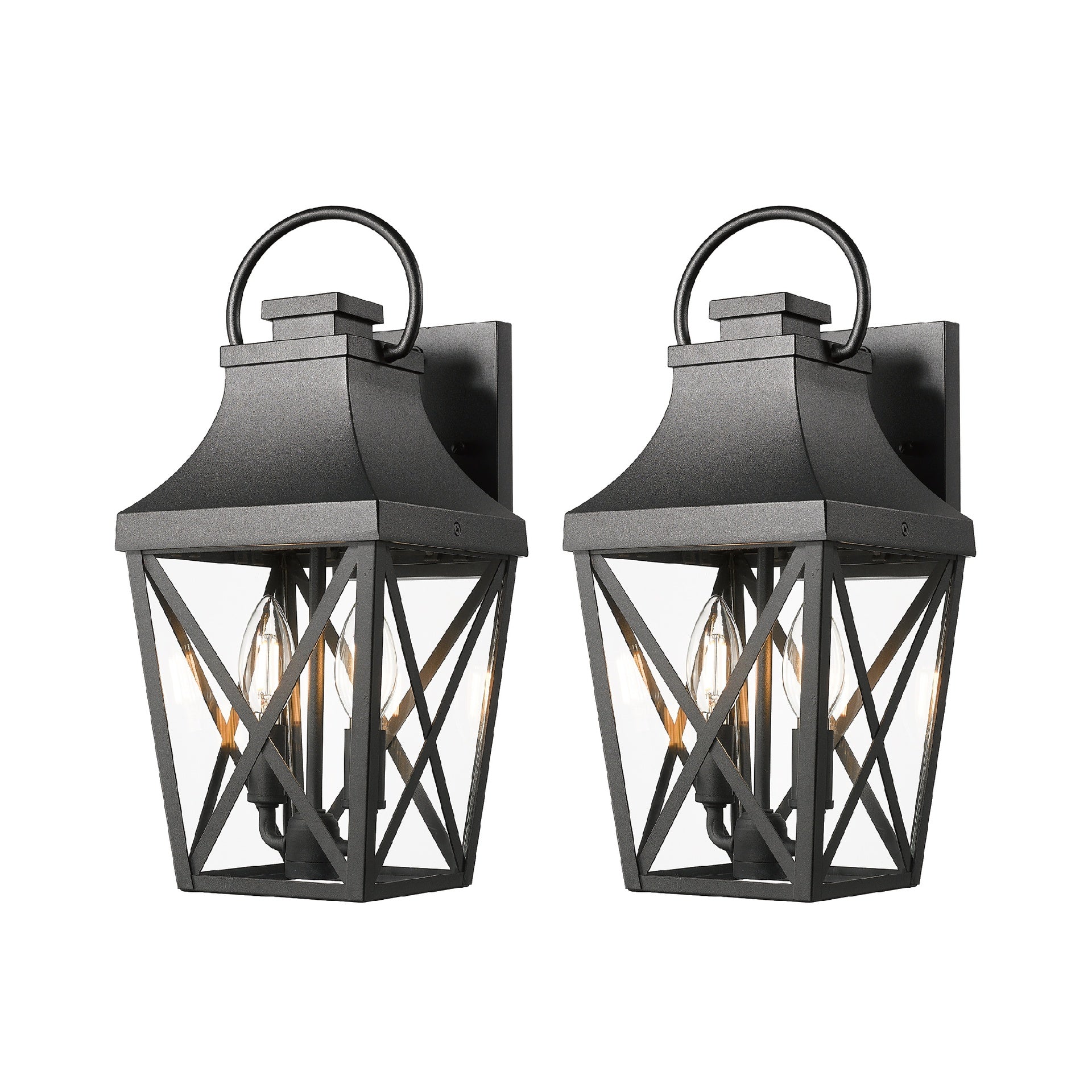 Outdoor Wall Lights, Porch Lights, Waterproof Outdoor Wall Sconce, Exterior Light Fixture Matte Black with Clear Glass Shade for Garage Patio Front Door Balcony (2 pack)