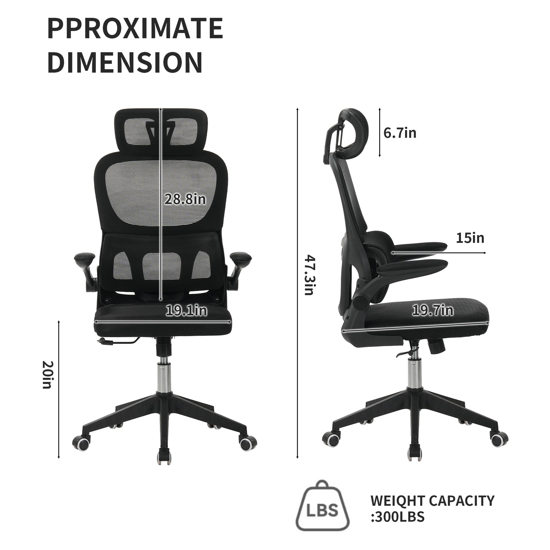 High Back Ergonomic Office Chair, Big and Tall Mesh Desk Chair with Wheels, Tilt Function, 3D Headrest, Lumbar Support, Swivel Rolling Computer Chair for Task, Home Office, Black