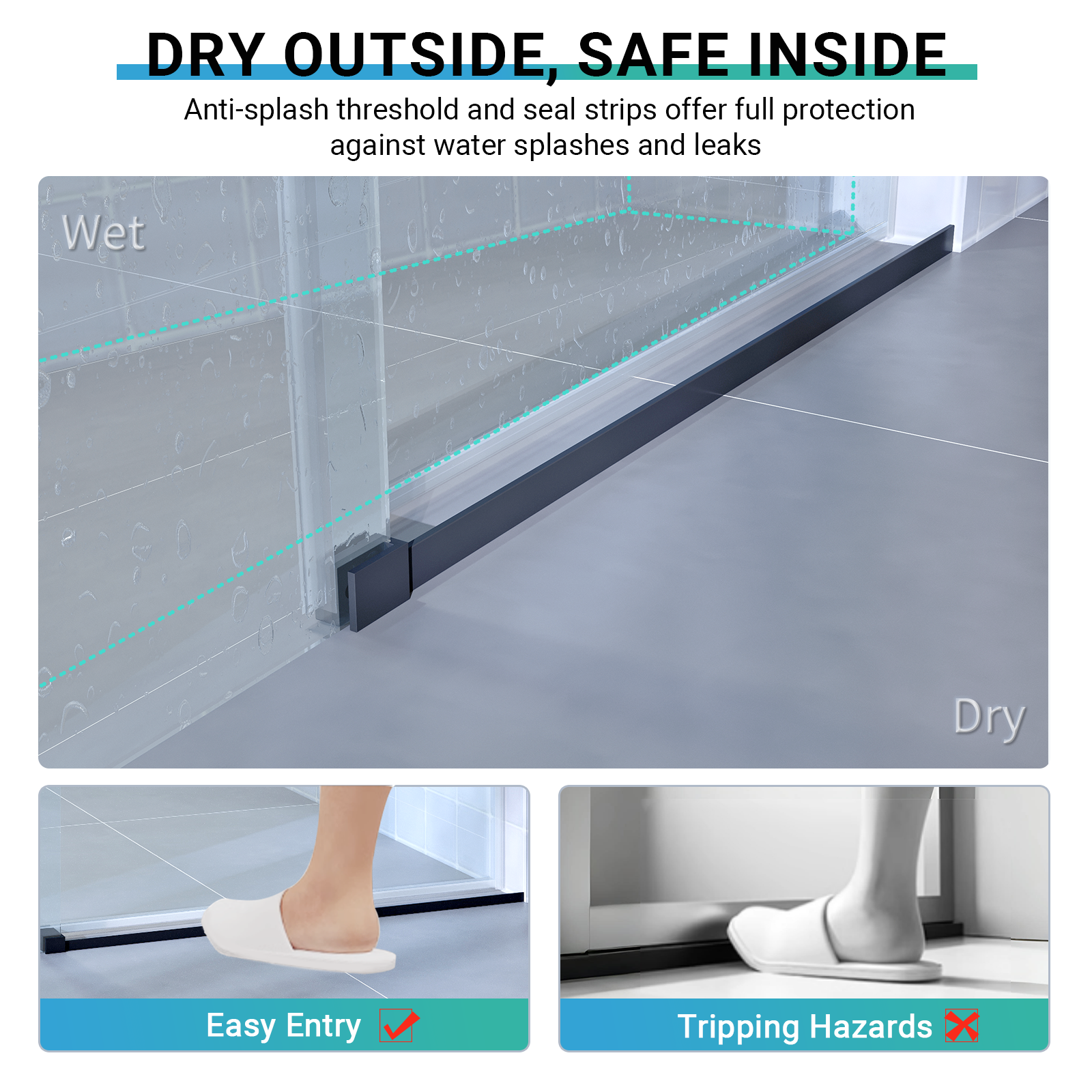 56" - 60" W x 76" H Single Sliding Shower Door, Frameless Bathroom Sliding Door with 1/4" (6mm) Tempered Glass for Walk-in Shower, Matte Black CM-25D06-60MBX