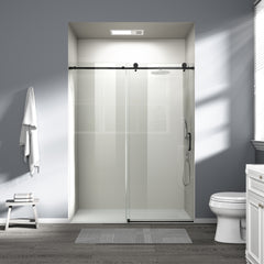 56" - 60" W x 76" H Single Sliding Shower Door, Frameless Bathroom Sliding Door with 1/4" (6mm) Tempered Glass for Walk-in Shower, Matte Black CM-25D06-60MBX