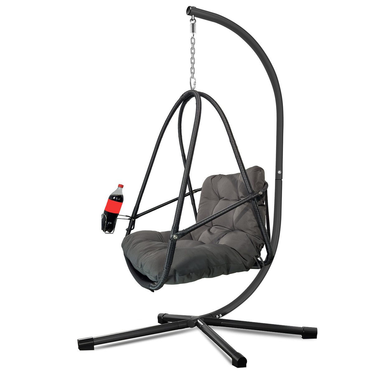 Swing Egg Chair with Stand Indoor Outdoor Wicker Rattan Patio Basket Hanging Chair with C Type bracket , with cushion and pillow,Patio Wicker folding Hanging Chair( Special construction cup holder