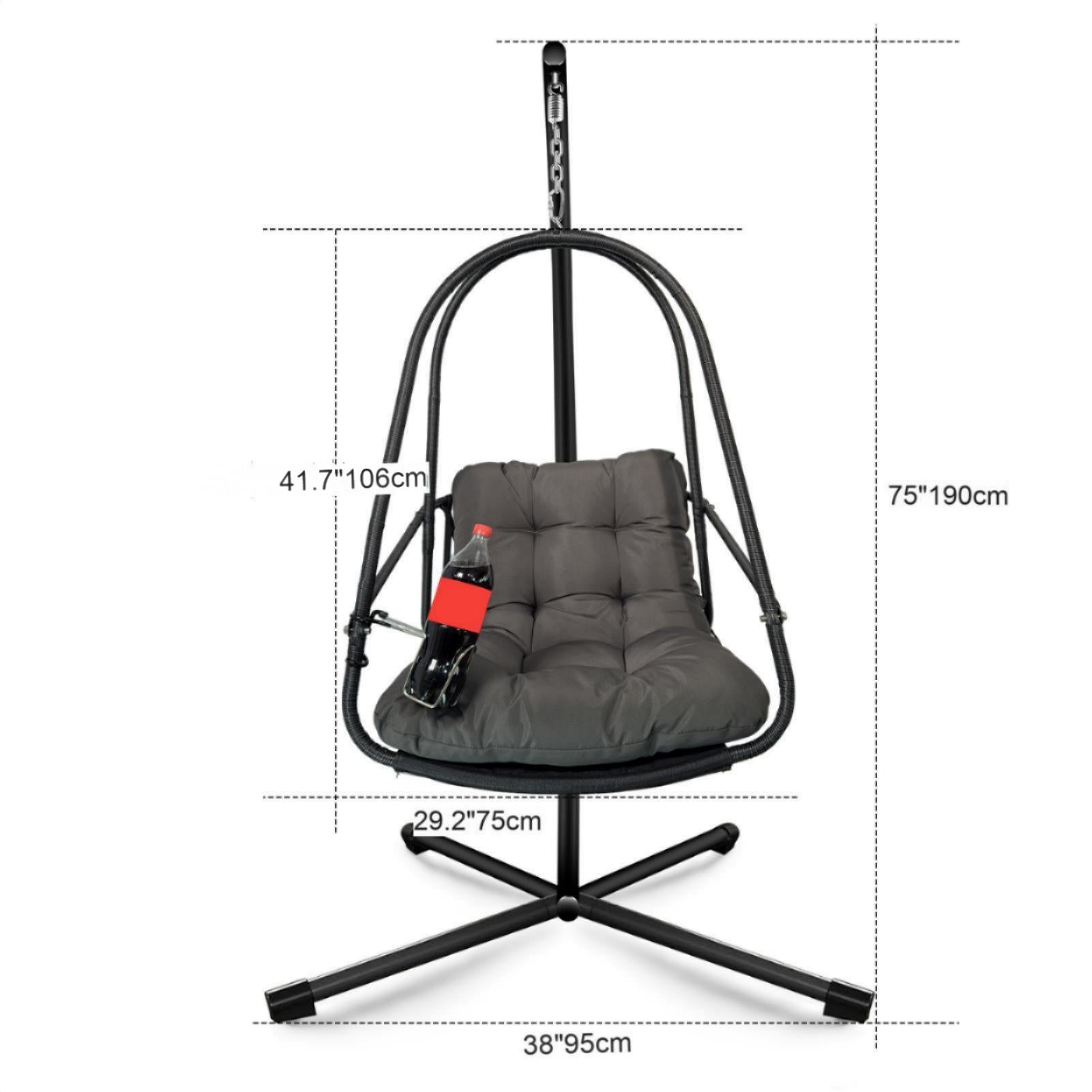 Swing Egg Chair with Stand Indoor Outdoor Wicker Rattan Patio Basket Hanging Chair with C Type bracket , with cushion and pillow,Patio Wicker folding Hanging Chair( Special construction cup holder