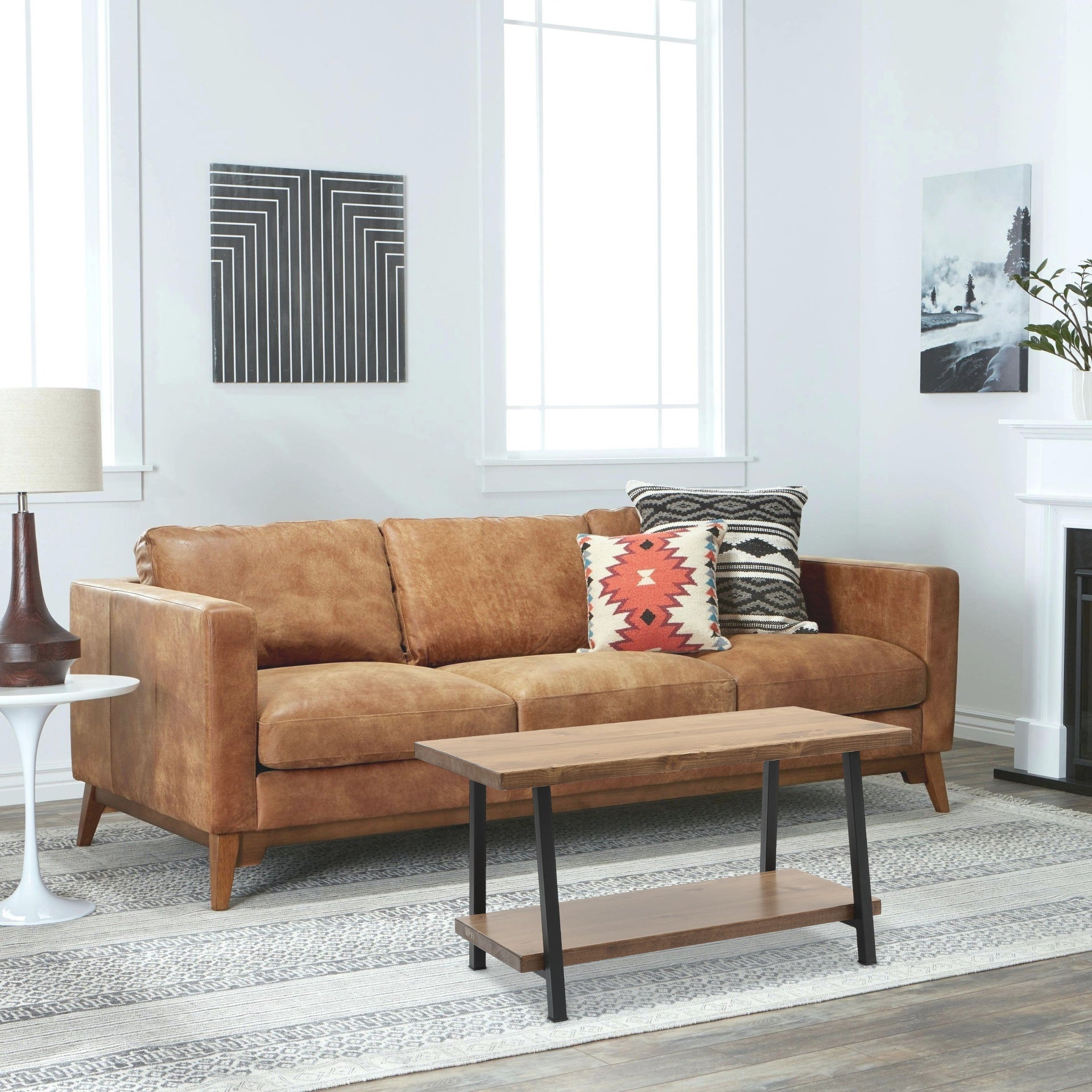 Furnish Home Store London 39'' Solid Wood Rustic Coffee Cocktail Table for Living Rooms with Shelf