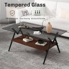 Coffee Table and End tables Set of 3, Tempered Glass Table with MDF layer, Modern Tables for Living Room , Gray Glass