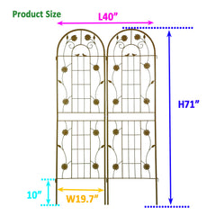 2 Pack Metal Garden Trellis 71" x 19.7" Rustproof Trellis for Climbing Plants Outdoor Flower Support Brown