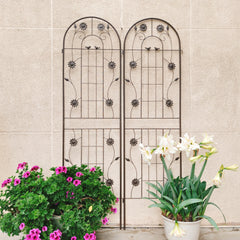 2 Pack Metal Garden Trellis 71" x 19.7" Rustproof Trellis for Climbing Plants Outdoor Flower Support Brown