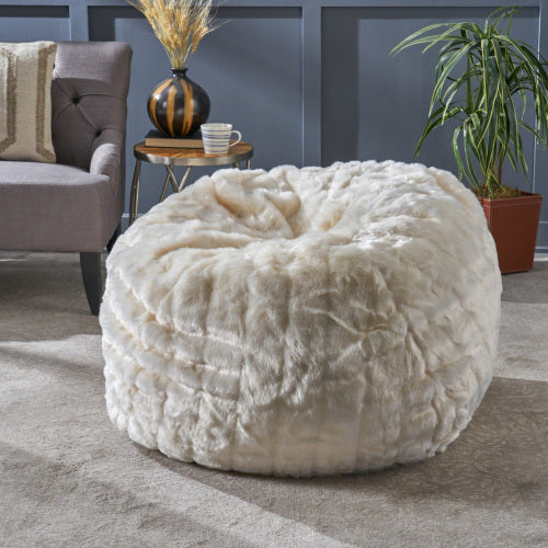 Amori Modern 3 Foot Faux Fur Bean Bag  White Color