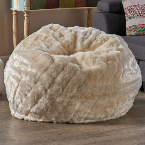 Amori Modern 3 Foot Faux Fur Bean Bag  White Color
